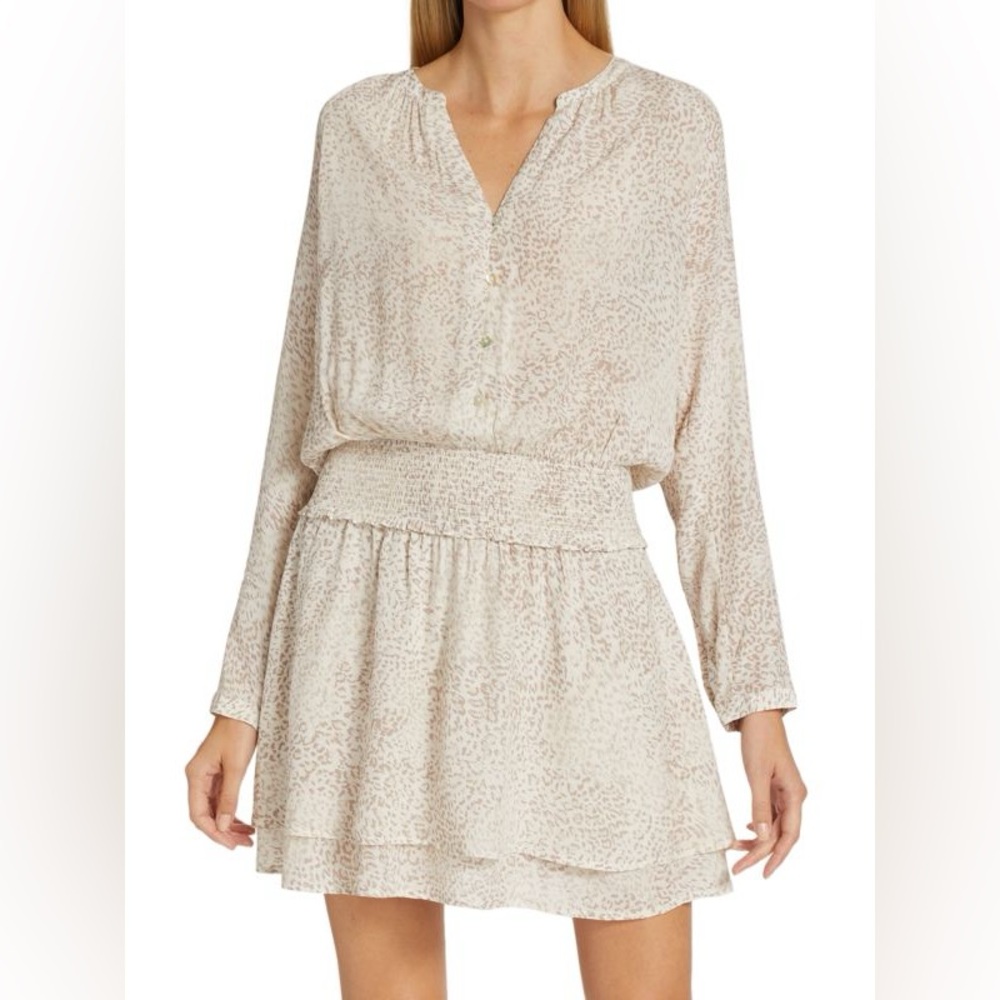 Rails Jasmine Smocked Waist Dress- Tan Water Color Leopard Print